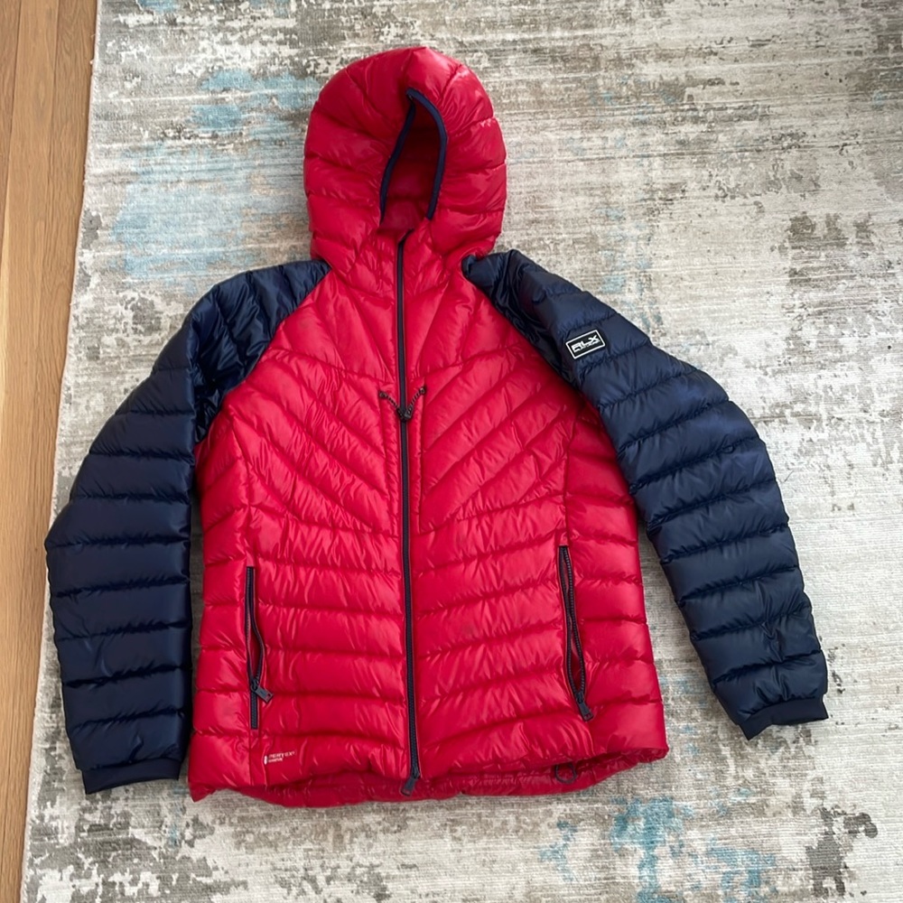 Red and Blue RLX water repellent packable down Jacket